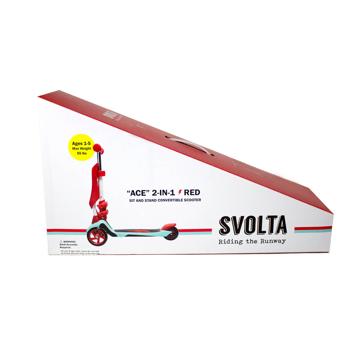 Award winning Svolta Ace 2-in-1 toddler and little kids scooter ride on in Red Aqua, Sit and Stand, convertible